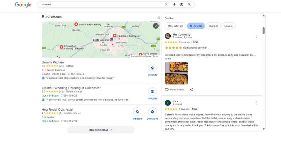 Catering company reviews