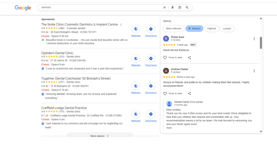 Dental clinic reviews