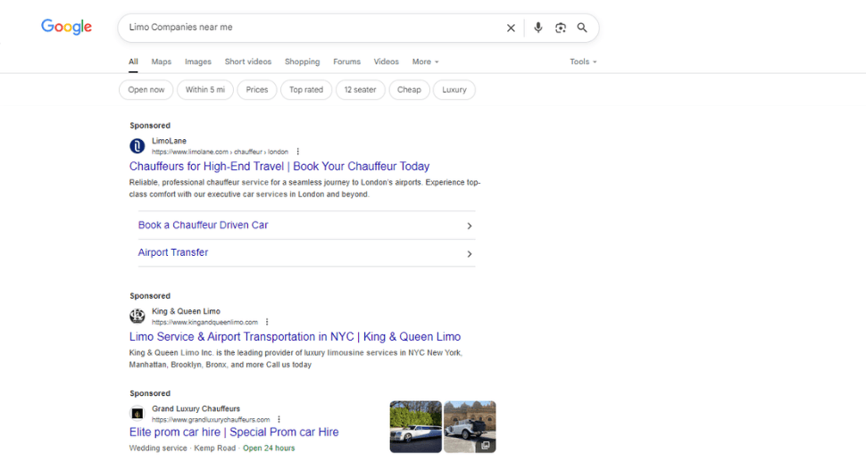Google Ads for Limo Companies