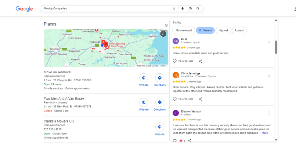 Moving company reviews