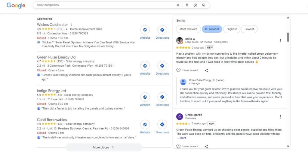 Solar company reviews